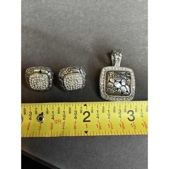 two tone Rhinestone, Paved, Magnetic Clasp, pendant & With Matching Earrings Set - Picture 14 of 15